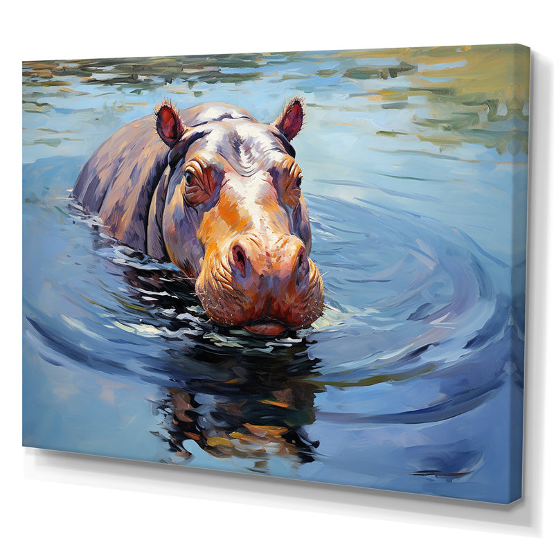 «Curious water hippo - Hippopotamus», art mural, Toile tendue, H 12 po x l 20 po x P 1 po