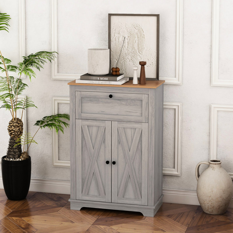 Gray Cabinet, Sideboard With Double Doors, Drawer And Adjustable Shelf For Bedroom & Living Room. Tipping. 23.5" X 11.75" 34.5 Style Storage Gray. With . 23.5"W 11.75"D 34.5"H