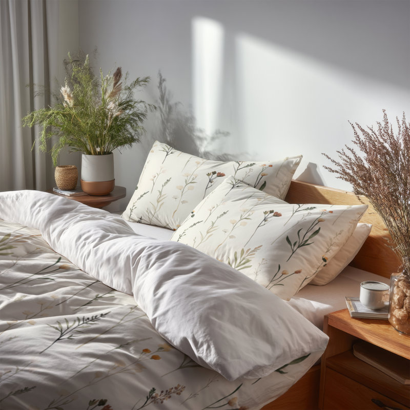 Ensemble de housse de couette et coussin décoratif Floral Bedding, Housse de couette pour grand lit et 2 taies décor