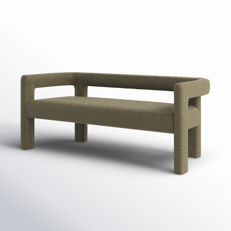 Cedernier Upholstered Boucle Bench, Olive