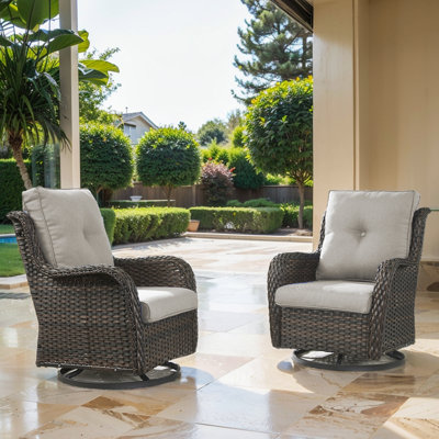 Bonia Outdoor Wicker Rattan Swivel Rocking Patio Club Accent Chairs with Cushions