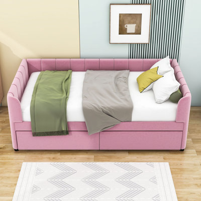 Twin Upholstered Daybed with Backrest and Drawers by Hokku Designs