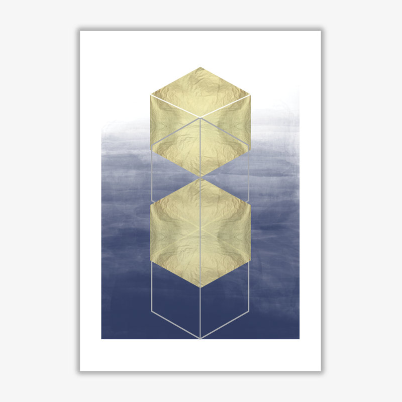 Navy And Gold Abstract Hexagons - Print, No Frame, 85 cm H x 60 cm W x 1 cm D