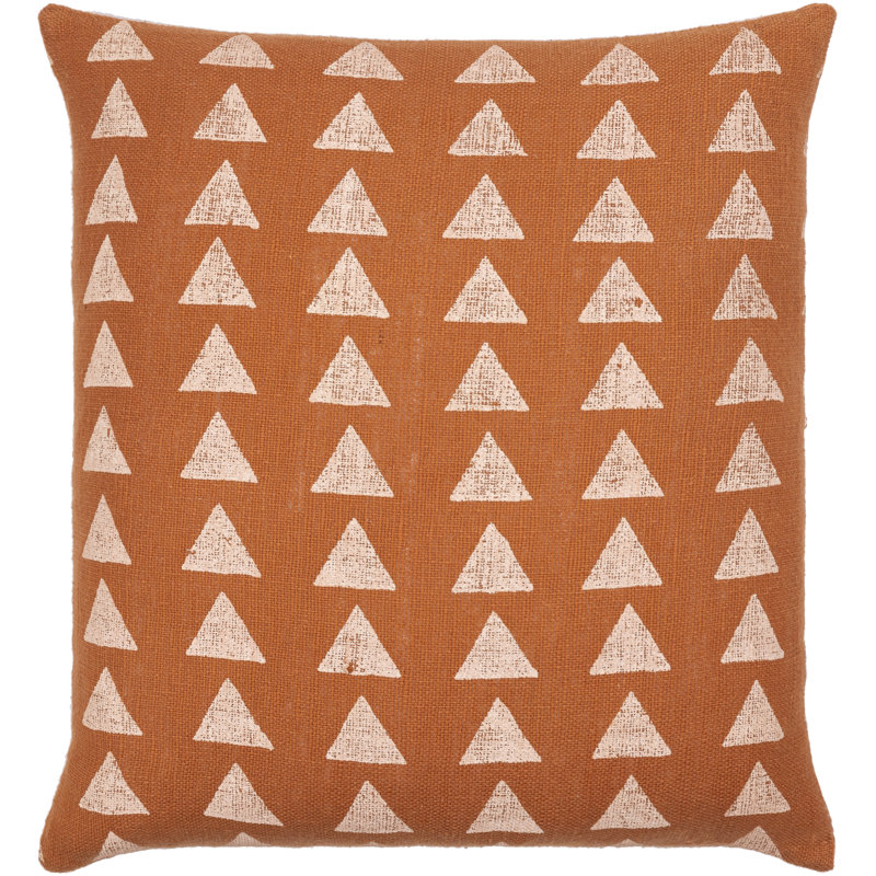 Ljuban Geometric Cotton Throw Pillow, 18" x 18", Brick Red/Dusty Pink