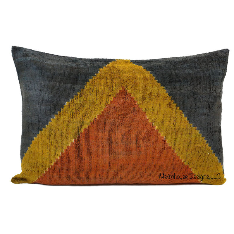 Velvet Ikat Lumbar Pillow Cover & Insert