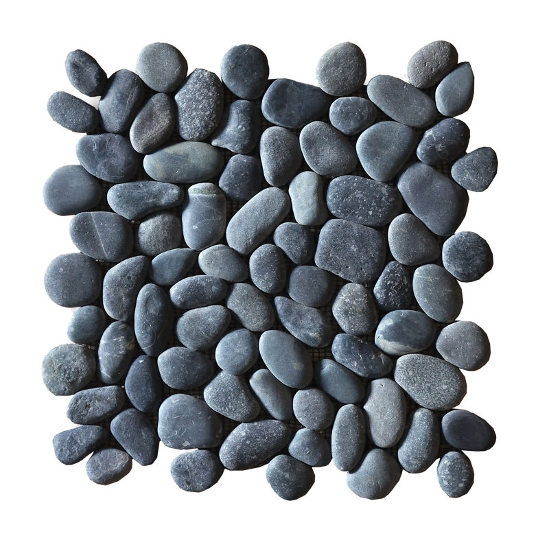 12" x 12" Natural Stone Pebble Tile, Charcoal Gray