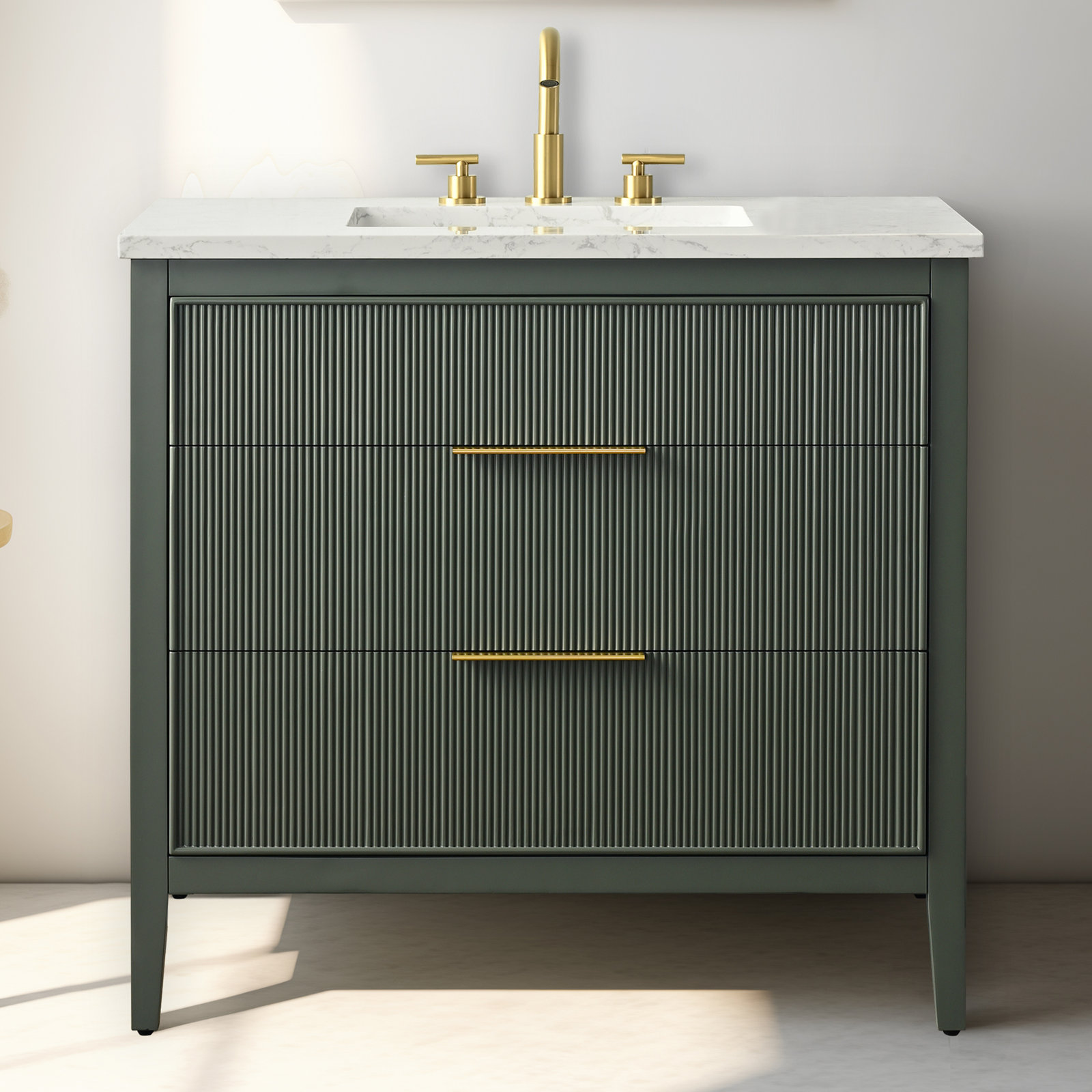 Bilroy 36" Oak Single Bathroom Vanity, Vintage Green