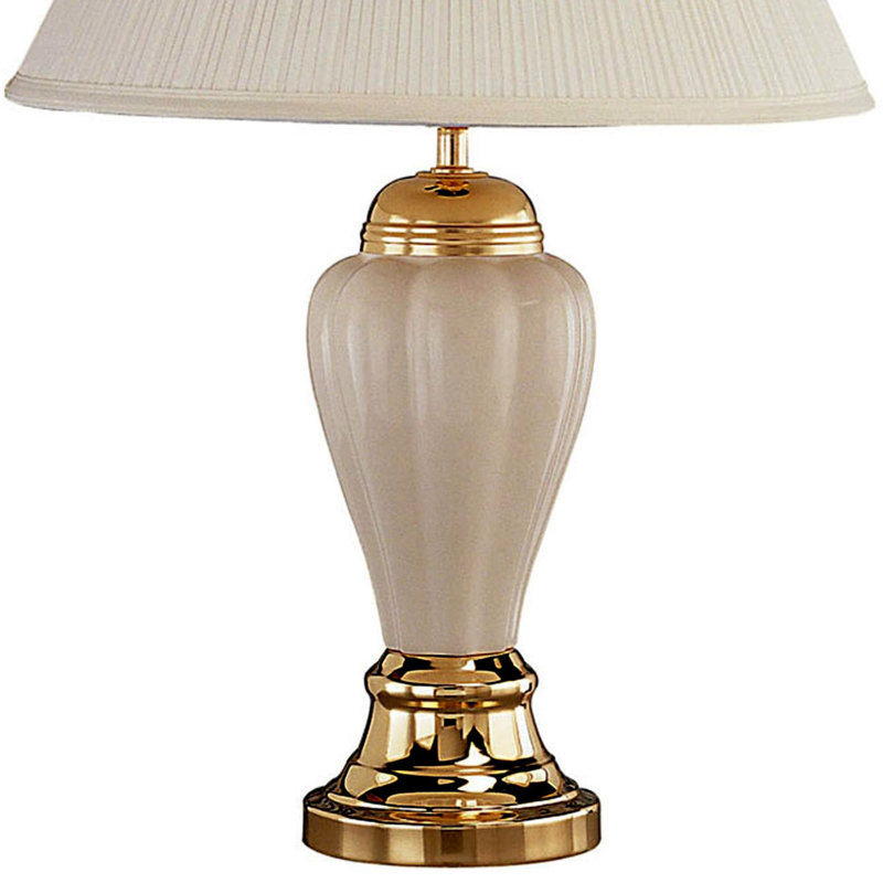 27" Tall Ceramic Table Lamp, Urn-Shaped With Ivory Finish, Three-Way Rotary Switch