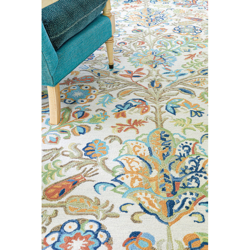Acacia Floral Handmade Tufted Wool Blue/Beige/Green Rug, Runner 2'6" x 8'