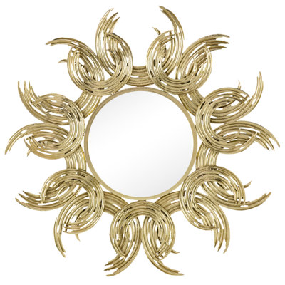 Gold Metal Mirror 38", Living Room Bathroom Glowing Wall Decoration, Iron, 14.2"X14.2" 38" Decorative With Finish For Room, & , Modern Artistic Decor, Iron Frame,