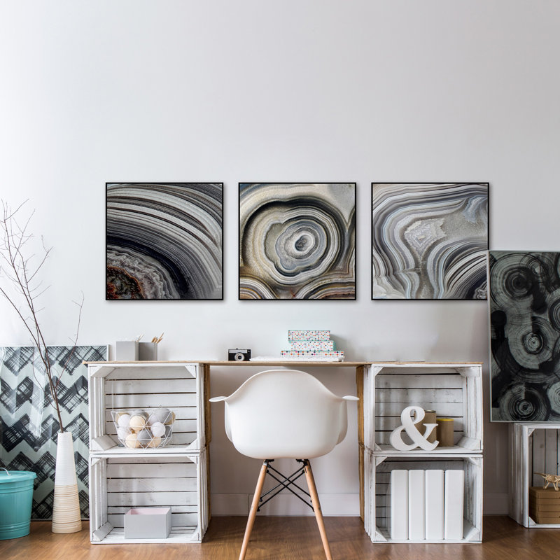 Gray and Beige Abstract Canvas Triptych Wall Art