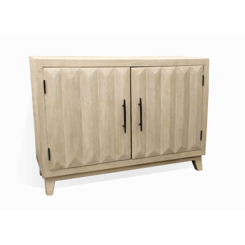 Console verticale Denelle 2 portes Mid-Century en bois massif ivoire