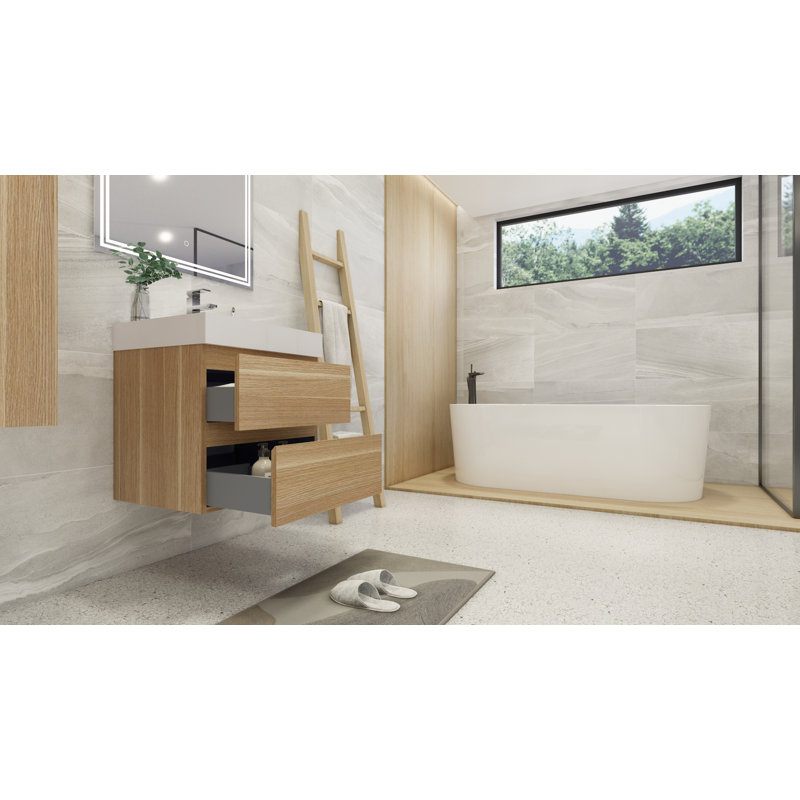 Boubacar Single Bathroom Vanity with Acrylic Top, White Oak