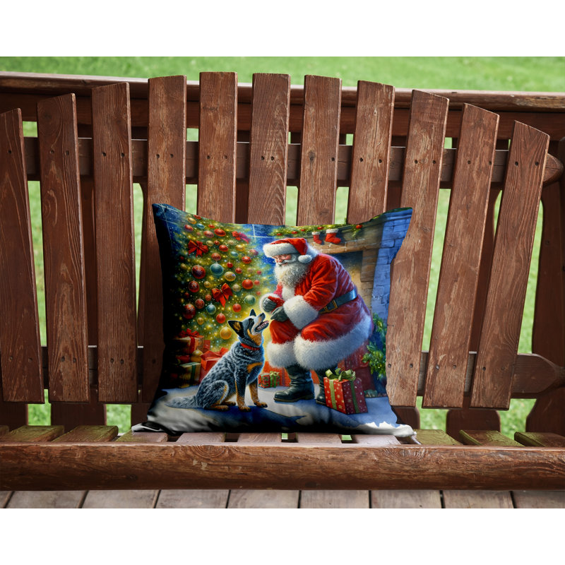 Coussin décoratif chien de bouvier australien et père Noël, H 14 po x l 14 po