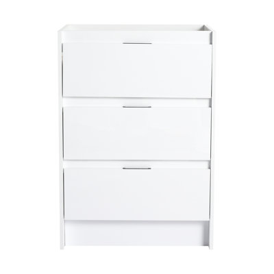 Modern 24" Freestanding Bathroom Cabinet With Glossy White Resin Sink And 3 Soft-Close Drawers For Storage Efficiency Style