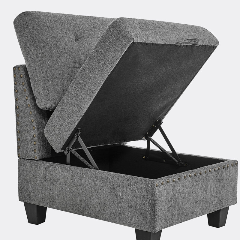 57" Wide Reversible Modular Seating Component Sectional with Ottoman,sectional sofa,sectional couch, Grey Chenille