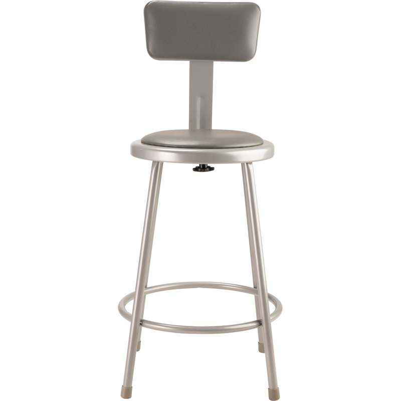 Backed Ergonomic Industrial Stool with Footrest, Gray, 24"