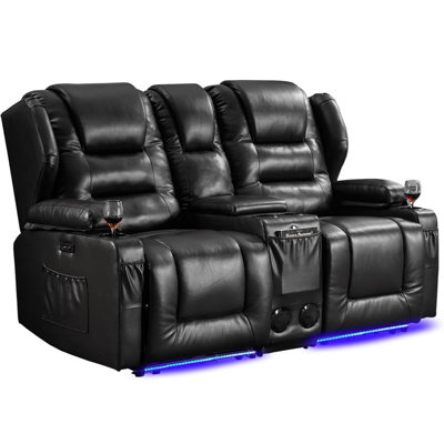 66.9" Wide Power Recliner Loveseat Sofa with Console, Bluetooth Speaker and LED Lights by Ivy Bronx