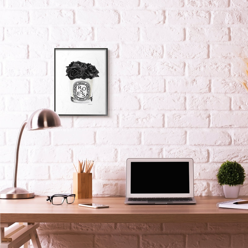 « mode stylisé rose fleur », art textuel noir, H 20 po x l 16 po, Giclée encadrée noir minuit