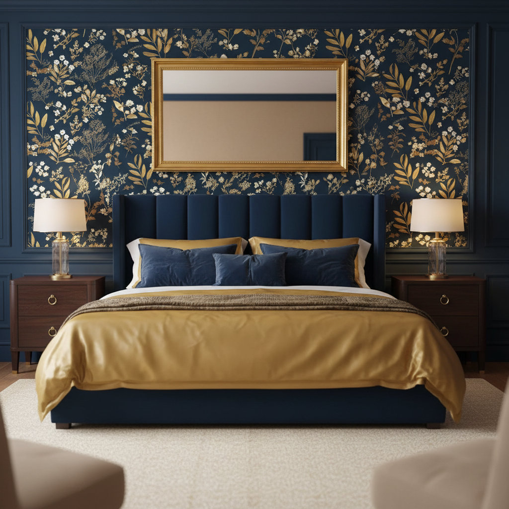 Red Barrel Studio® Dark Blue Leaf Floral Peel And Stick Wallpaper 17.5 ...