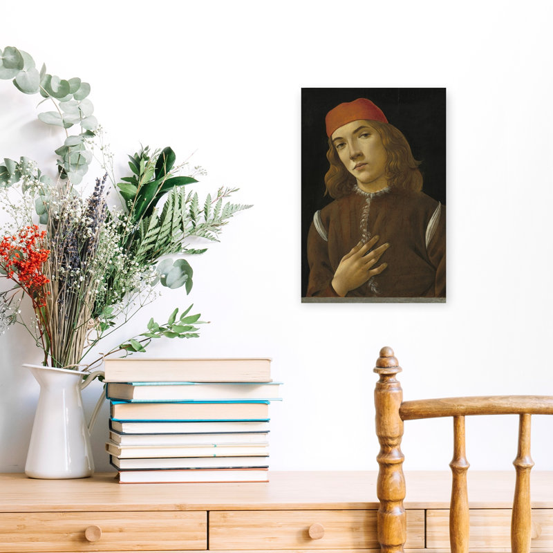 Portrait d'un jeune homme, vers 1482-1485. Estampe d'art mural contemporain abstraite., H 18 po x l 12 po