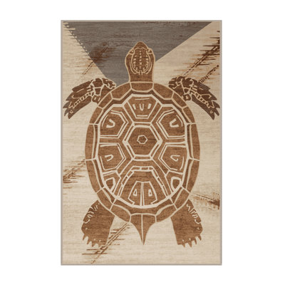 Machine Washable Pavanvir Desert Tortoise Global Inspired Block Print Rug in Beige – Beige Binding