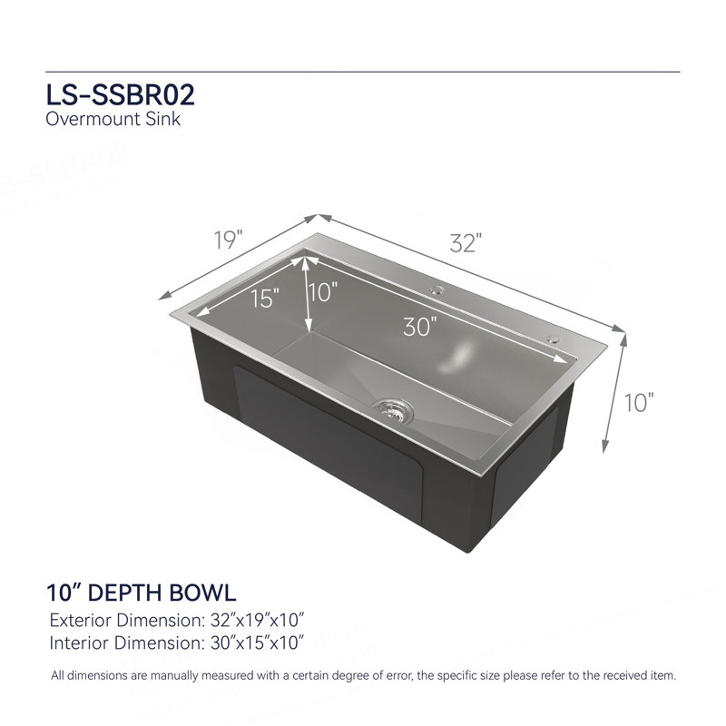 Évier de cuisine en acier inoxydable, lavabo simple sur pied en nickel brossé 32 po x 19 po, avec drain et crochet standard américain, LS-SSBR02