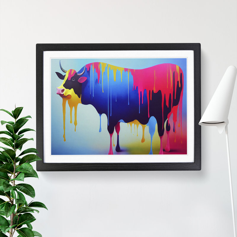 Cow Paint Drips Vol.4 Abstract - Single Picture Frame Print, Black, 46cm H x 64cm W x 2cm D