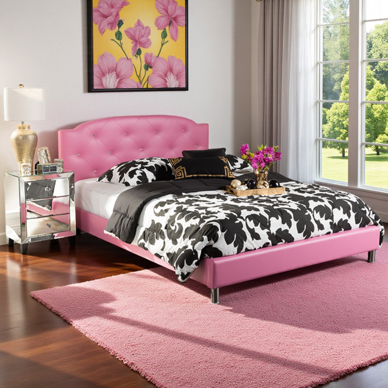 Karina Vegan Faux Leather, Full Leather Platform Bed, Pink 39.51'' H X 62.76'' W X 85.97'' L, Full, Pink