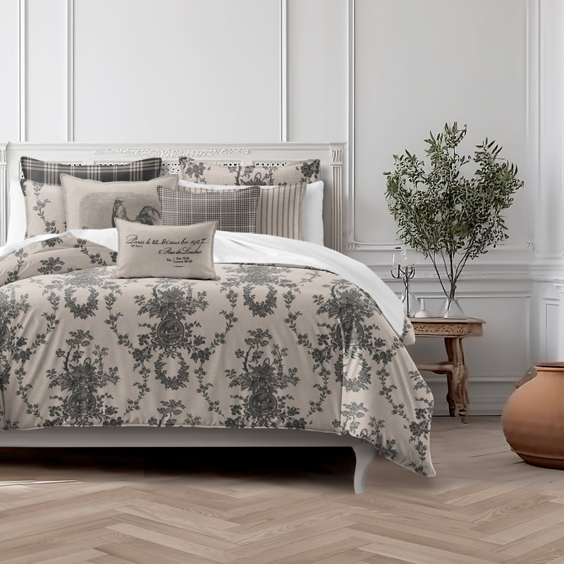 Country Lane Toile Ebony Cotton Duvet Cover Set  8 Piece, Queen Duvet Cover + 7 Additional Pieces