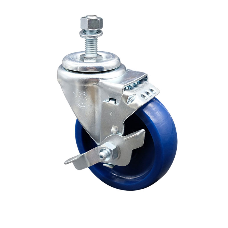 4 Inch_Solid Polyurethane Wheel Swivel ½ Inch Threaded Stem Caster with Brake