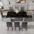 Modern Minimalist Dining Table. The Black Imitation Marble Glass Desktop Is Equipped With Silver Metal Legs
