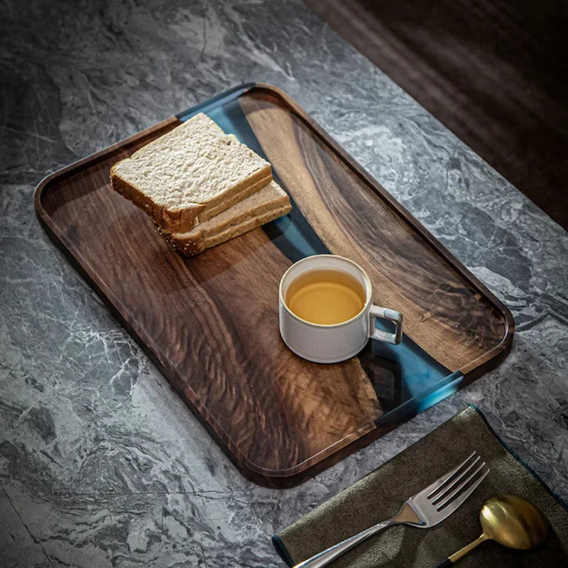 Plateau de service rectangulaire en bois noyer noir 14 po