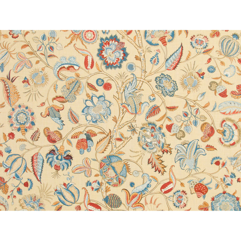 Maisonnette Aravali 100% Linen Fabric, Currant/Blue