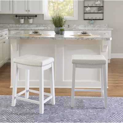 Bartonville Counter & Bar Solid Wood Backless Stool with Upholstered Seat