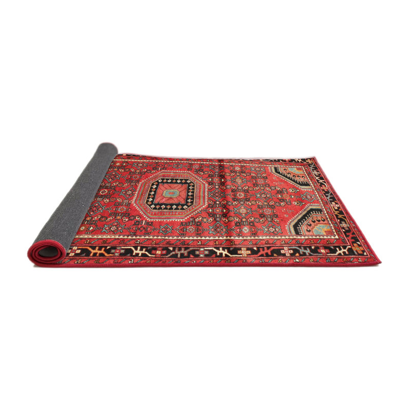 Tapis traditionnel rouge / noir / gris, Rond 8 pi