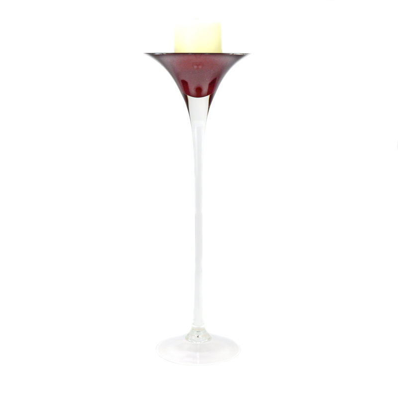 Seranade Candleholder, Clear/Ruby, 19.5" H x 6.5" W x 6.5" D