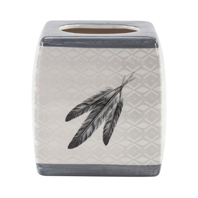 Feather Design Ceramic Tissue Box Cover, 1PC -  Paseo Road by HiEnd Accents, TB1754