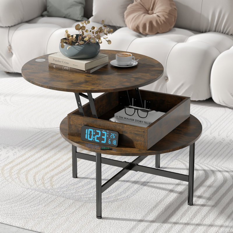 Table basse à plateau relevable avec rangement Giles pour le salon et le bureau personnel Giles, Brun