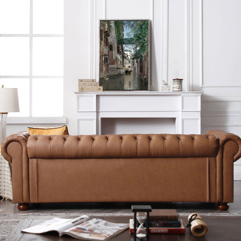 88.5'' Faux Leather Sofa, Brown Faux Leather