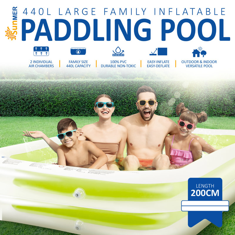Bayne Plastic Rectangle Inflatable Pool 50cm H x W x L, 50cm H x 200cm W x 150cm D