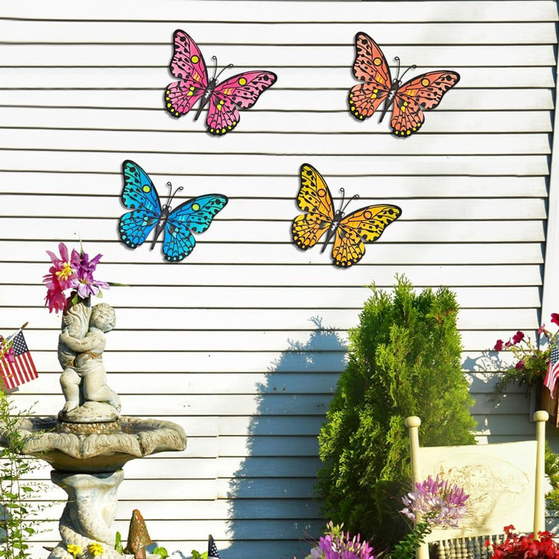 Ensemble de 4 décorations murales papillon en métal 9,6 po