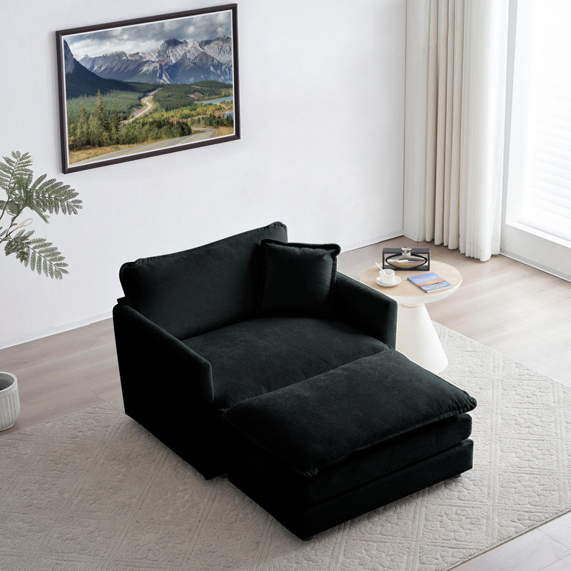 Living Room Set, Chenille Sofa With Ottoman,  For Living Room, Black Chenille