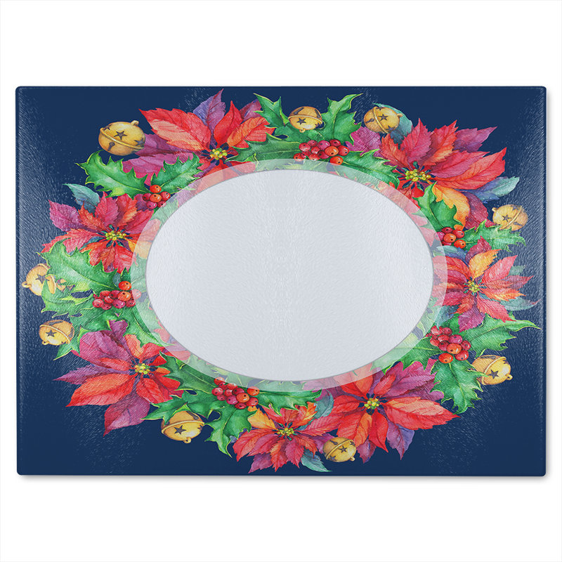 Holly & Bright Leaves Glass Chopping Board, 40cm L x 28cm W