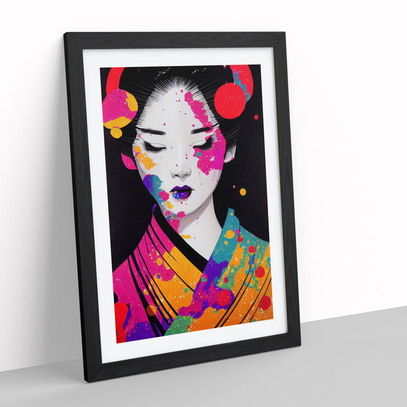 Geisha No.5 - Single Picture Frame Painting, Black, 64cm H x 46cm W x 2cm D