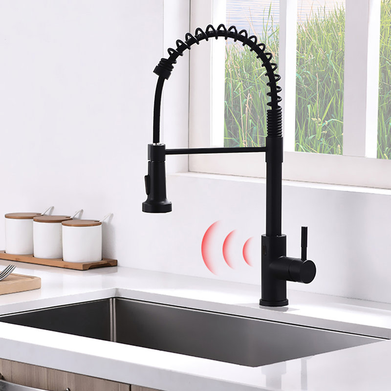 Robinet d'évier de cuisine sans contact - automatique Smart, mains, noir, remplissage en céramique, laiton, noir Smart Touchless moderne,