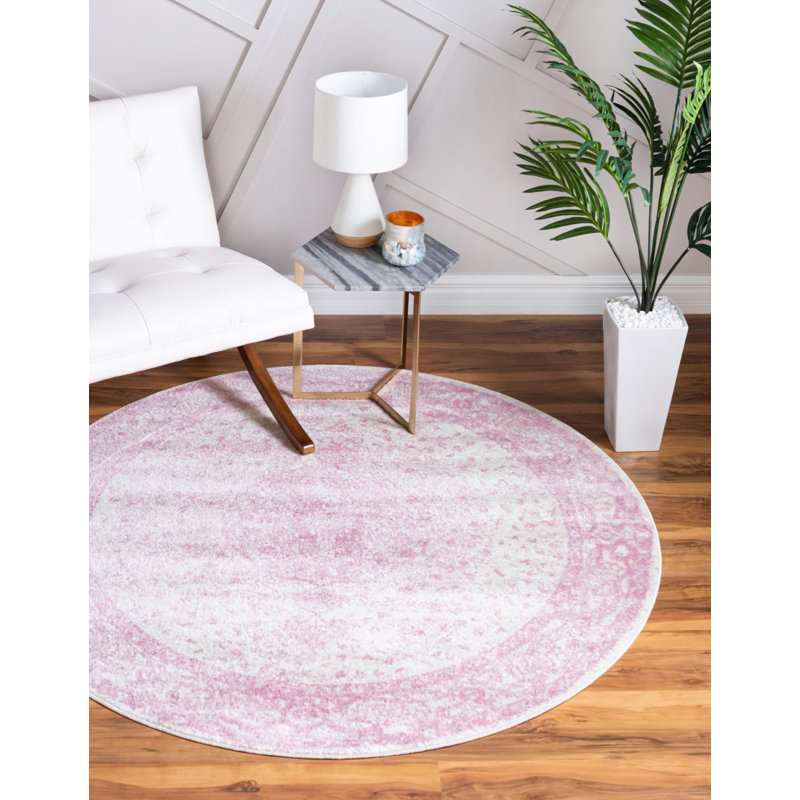 Tapis rose Rizo, Rond 7 pi 10 po x 7 pi 10 po