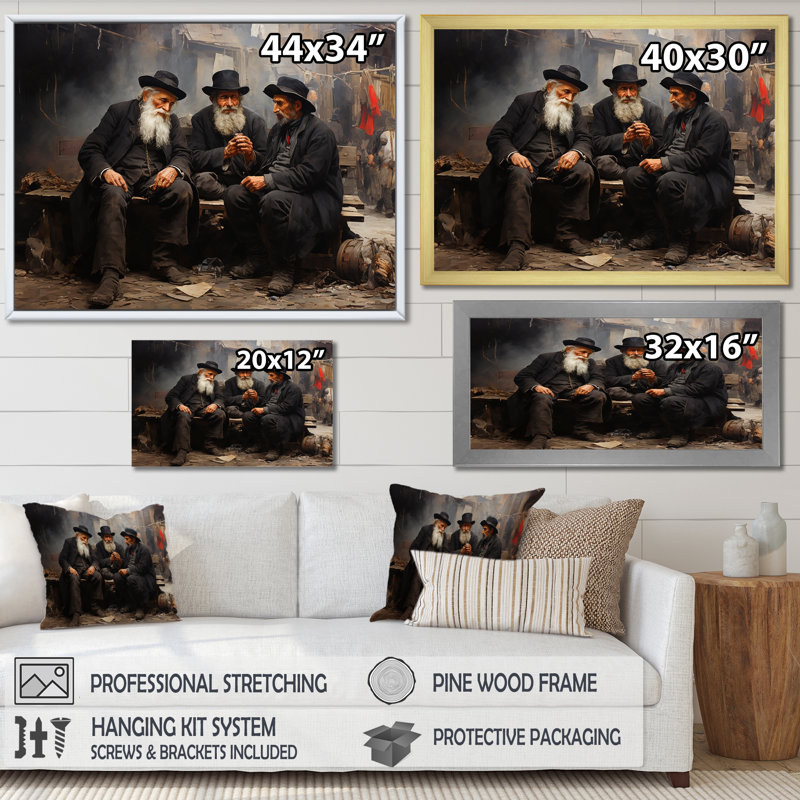 Judaïsme dévotion III sur toile, H 30 po x l 40 po x P 1,5 po, Cadre flottant noir