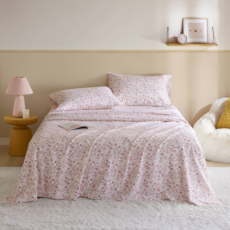 Ensemble de draps 100% coton, ensemble de draps à motifs classiques, Ensemble de draps pour lit double avec 2 taies d'o
