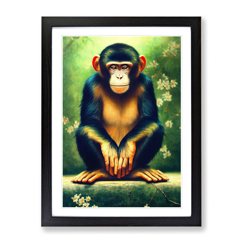 XV1022-3762X Resting Monkey - Print, Black Framed, 66cm H x 48cm W, White